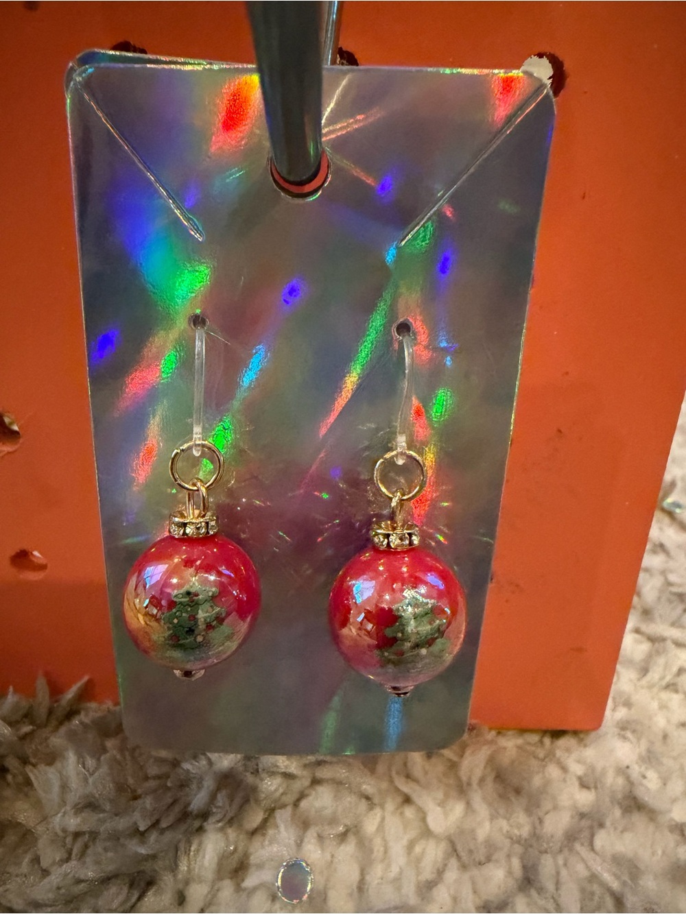 Holiday Red Glass Ball Drop Earrings - Hypoallergenic